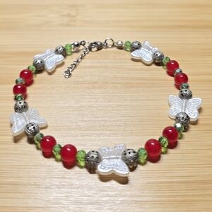 Handmade Christmas Beaded Pearl Butterfly Crystals Glass Beads Ankle Bracelet